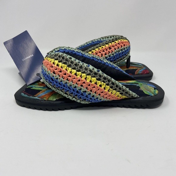 Farm Rio Black Banana Puffy Fluffy Crochet Flip Flop Sandals Womens Size‎ 6 NWT - Picture 5 of 11